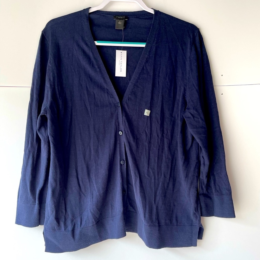 $60 Ann Taylor Women's Plus Size Blue Cotton Cardigan Sweater Blouse Top, Sz XL